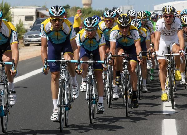 Astana in action during stage five.
