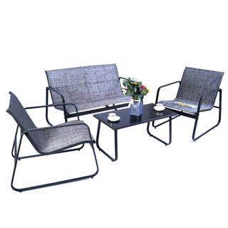 Metal 3-piece furniture set with a sofa, two chairs, and a table