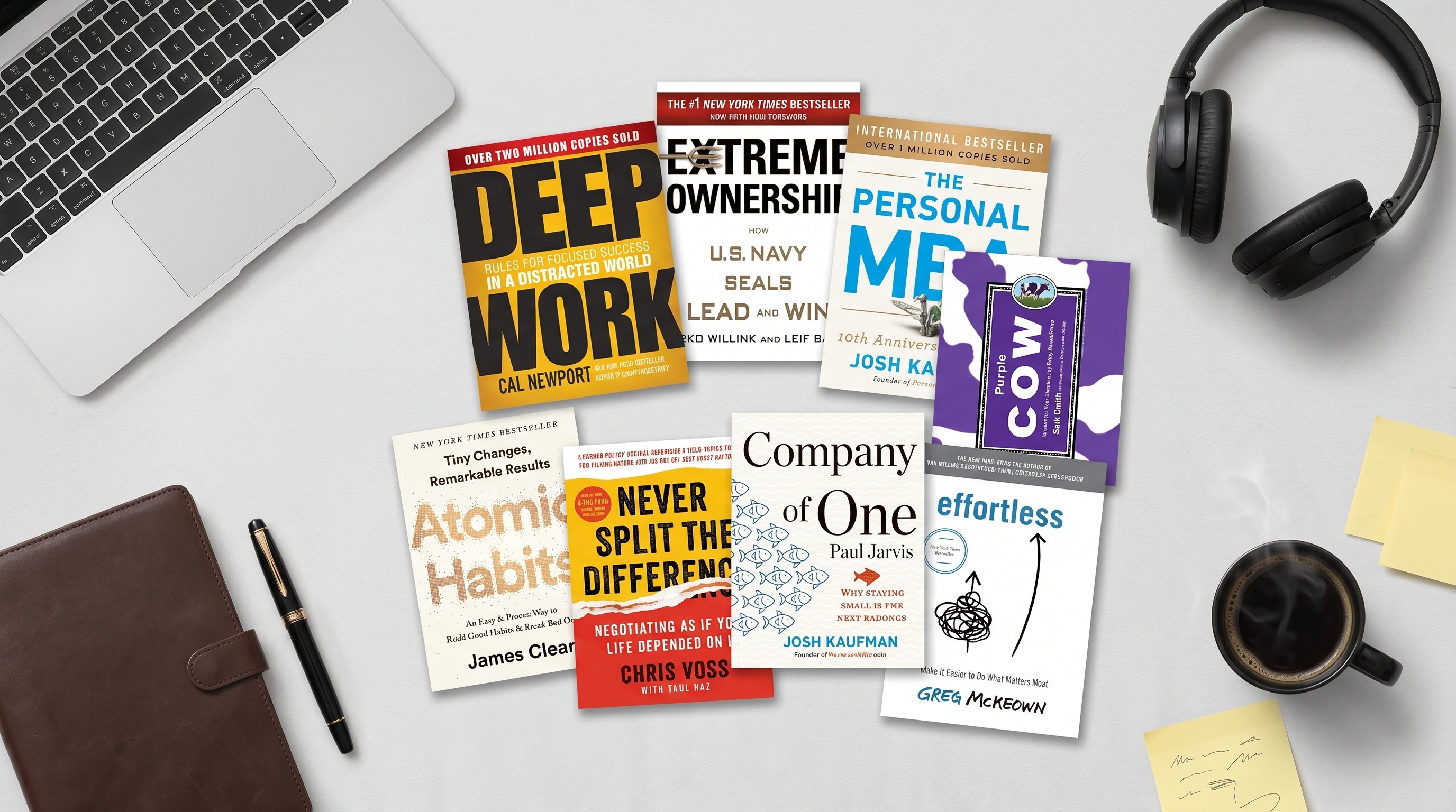 Business books on a desk