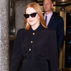 Julianne Moore wears a black dress in NYC