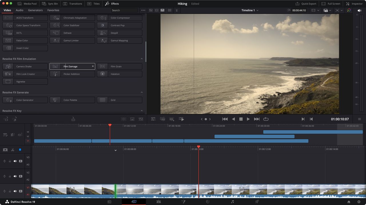 Screenshot of the DaVince Resolve 19 Interface