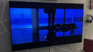 A TV displaying black bars