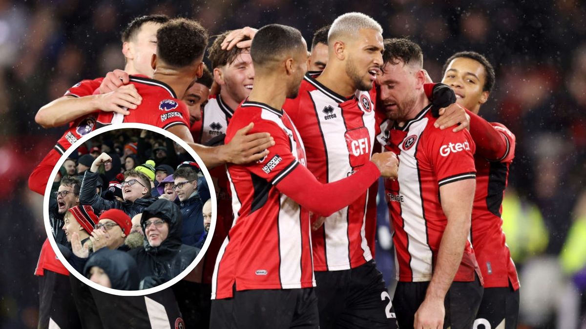 Sheffield United fans at Bramall Lane celebrate the team&#039;s win against Brentford