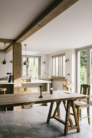 rustic dining table in farmhouse/country cottage style kitchen
