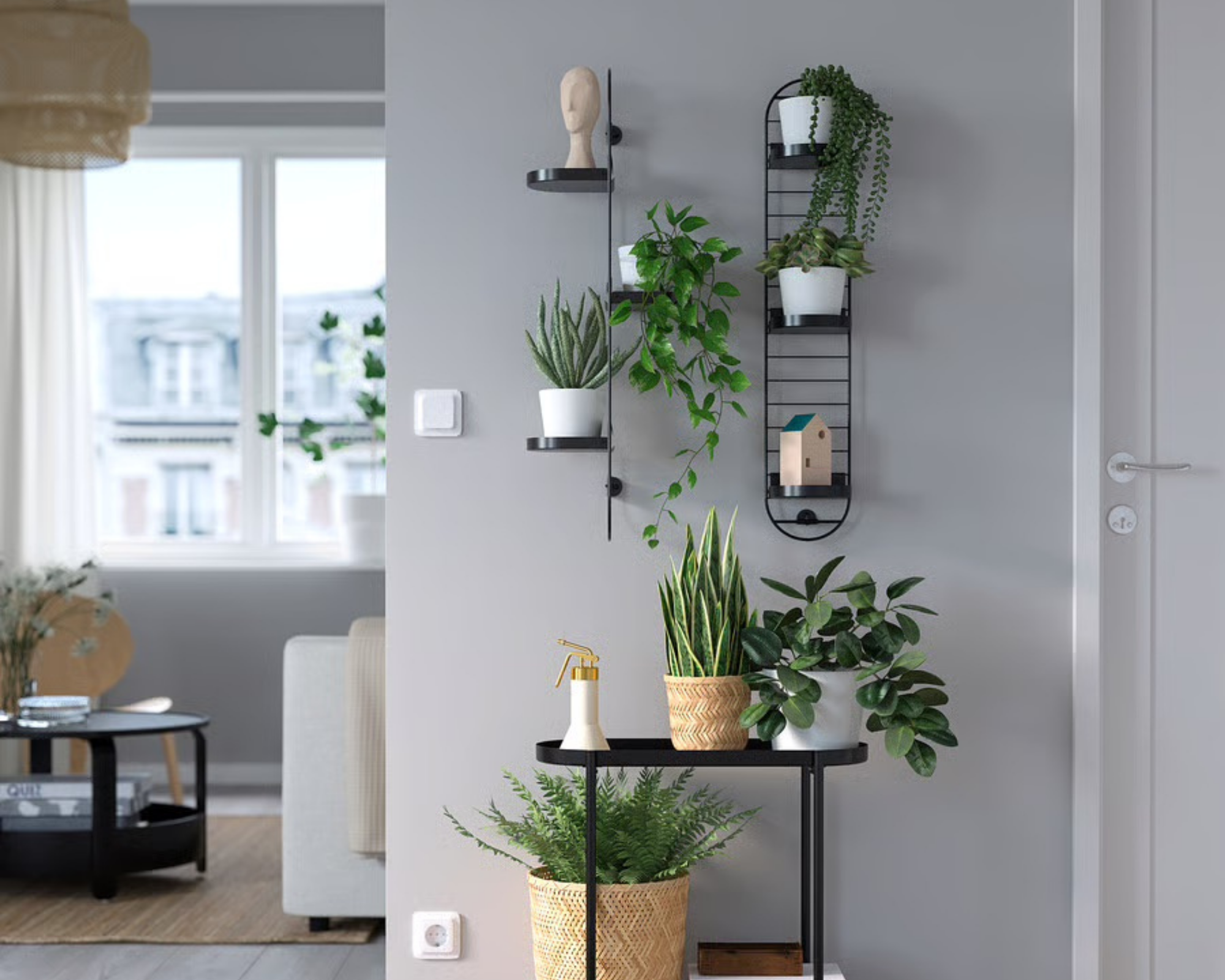 IKEA SKUGGRONA on a wall with plants