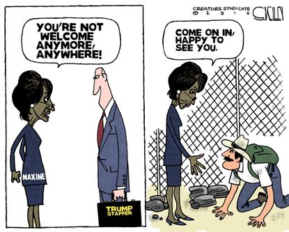 Political Cartoon U.S. Maxine Waters Trump staffer immigration