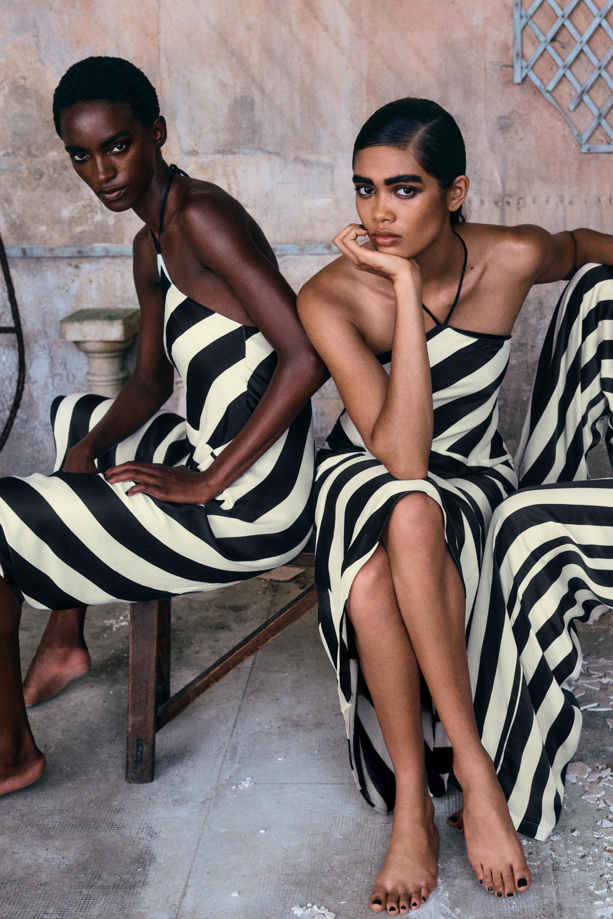 Striped Midi Halter Dress - Black / White - Xs