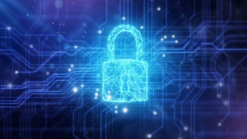 Security padlock in circuit board background.