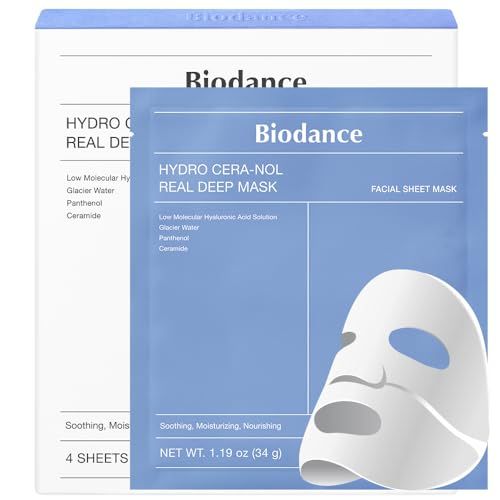Biodance Hydro Cera-Nol Real Deep Mask, Overnight Hydrogel Mask, Soothing, Moisturizing, Nourishing, 1.19oz(34g) X 4ea