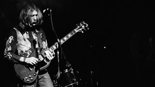 Duane Allman (1946 - 1971) of American rock group The Allman Brothers Band performs at the last night at Fillmore East, a nightclub on Second Avenue, New York City, before the closing of the venue, 27th June 1971.