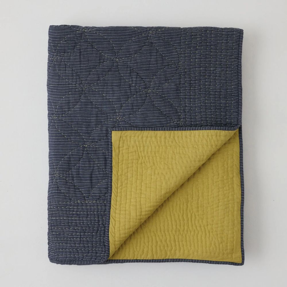 blue and green quilt