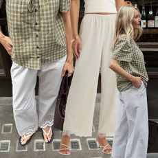 Nordstrom Open Edit Lace-Trim Satin Pants and @chloekathbutler wearing lace-trim pants