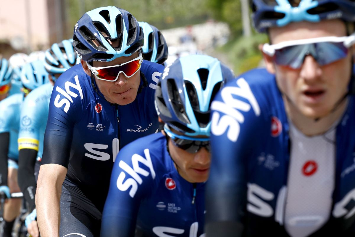 Chris Froome in the Sky train