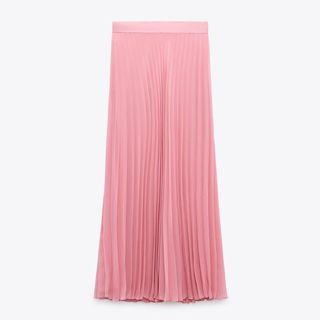 zara pink pleated midi skirt flat lay