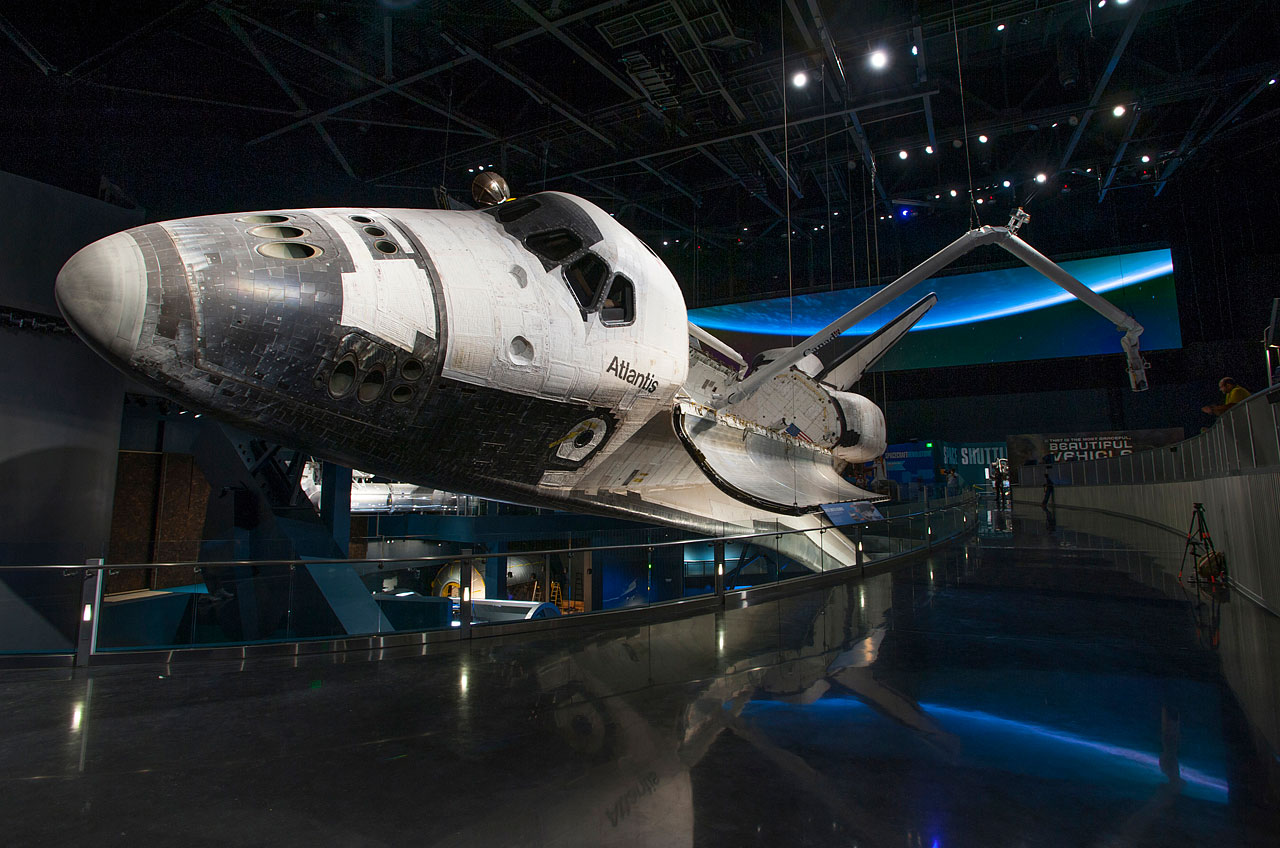 NASA&#039;s space shuttle Atlantis is on display at the Kennedy Space Center Visitor Complex in Cape Canaveral, Fla.