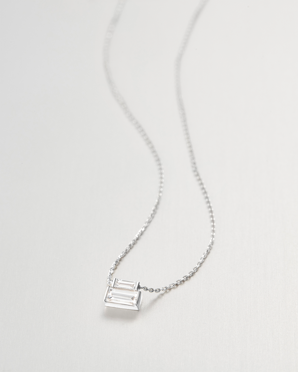 14k Stacked Baguette Diamond Necklace