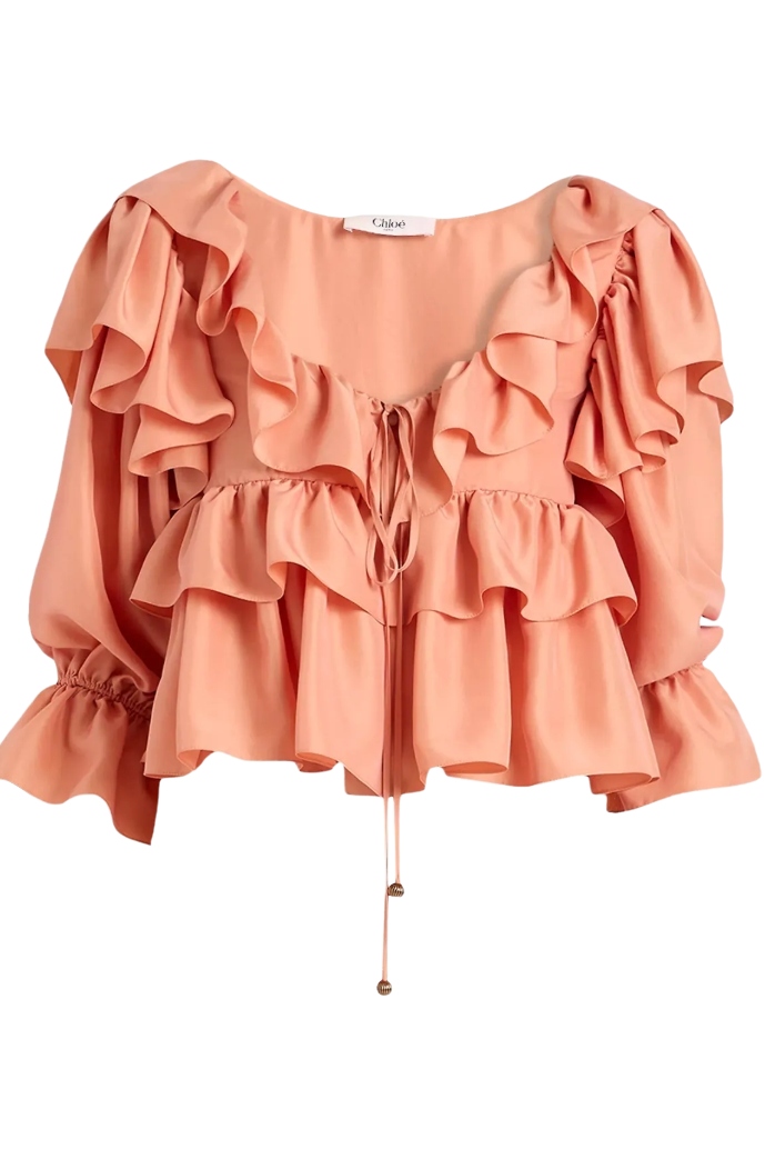 Ruffled Silk Crop Blouse
