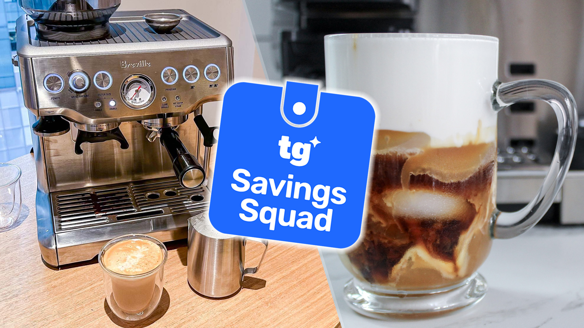 the breville barista express and  coffee made on the ninja luxe cafe premier with a tom's guide savings squad badge