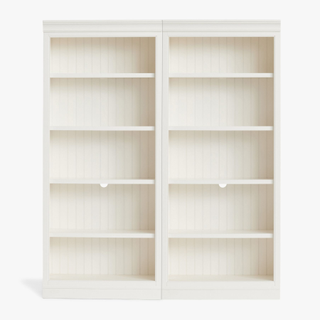 large white built in bookshelves