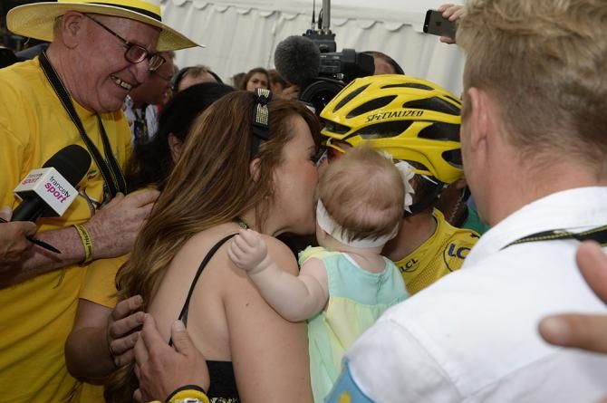 Congratulations from his wife and baby