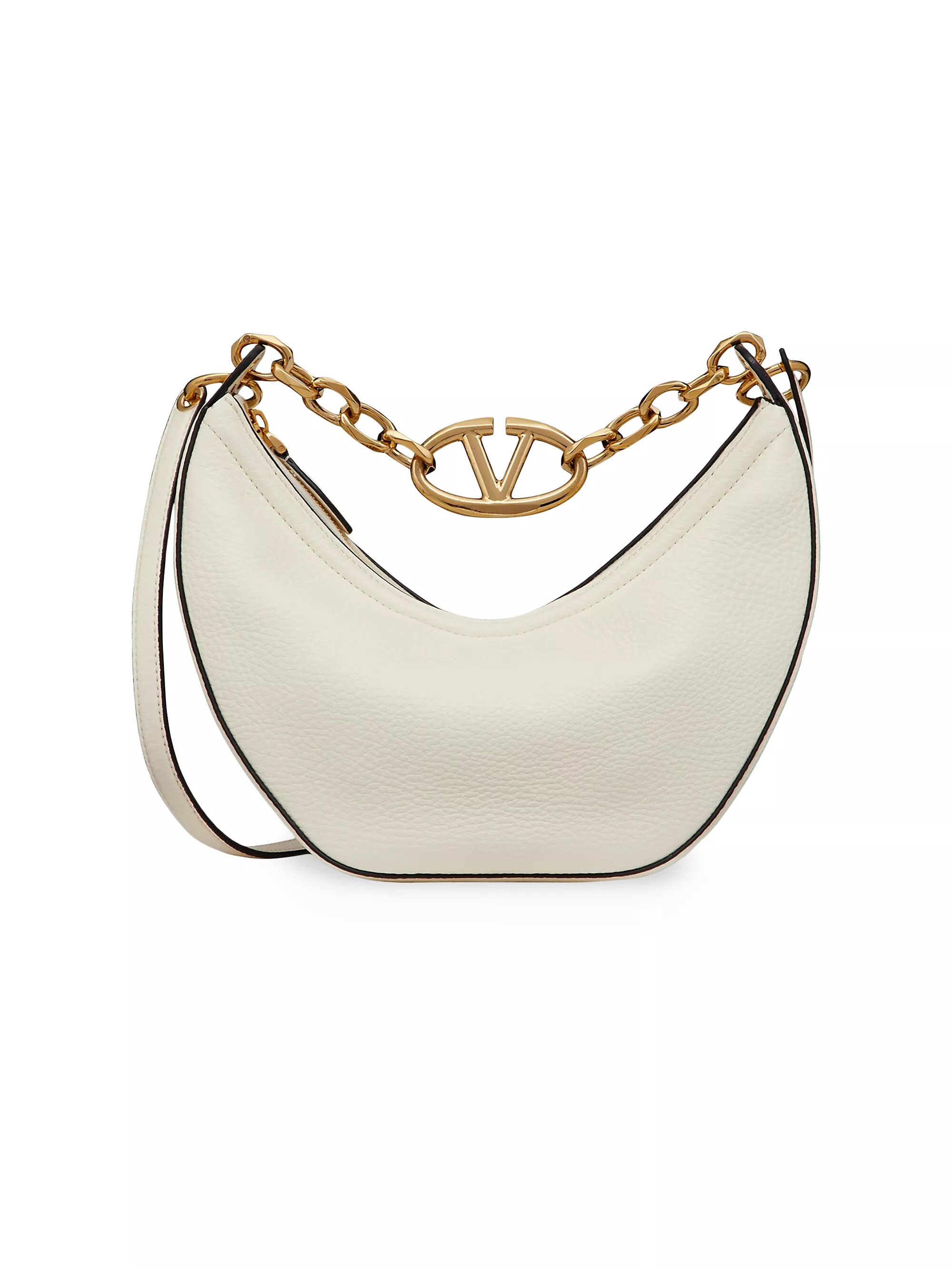 Small Vlogo Moon Hobo Bag in Grainy Calfskin
