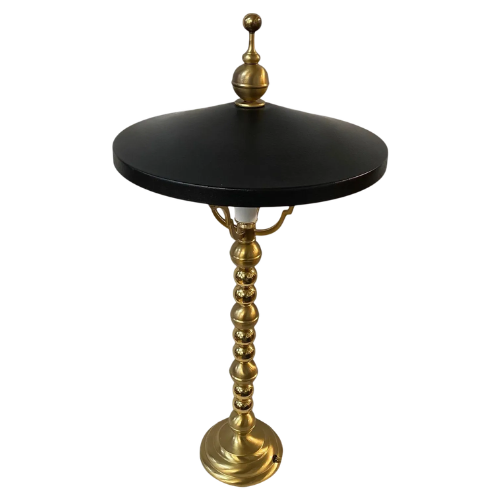 Vintage Brass Black and Gold Lamp With Metal Shade
