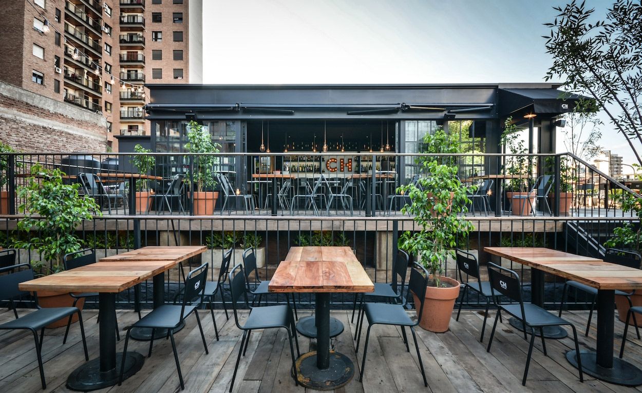 Chairs and tables with flower pot