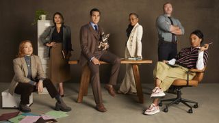 Erika Christensen as Angie Polaski, Gina Rodriguez as Marion Alba, Ramón Rodriguez as Will Trent, Bluebell as Betty, Sonja Sohn as Amanda Wagner, Jake McLaughlin as Michael Ormewood and Iantha Richardson as Faith Mitchell in key art for Will Trent season 3