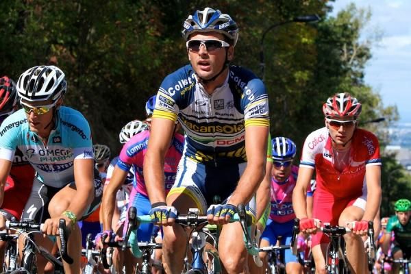 Matteo Trentin (Omega Pharma-QuickStep) and Johnny Hoogerland (Vacansoleil)