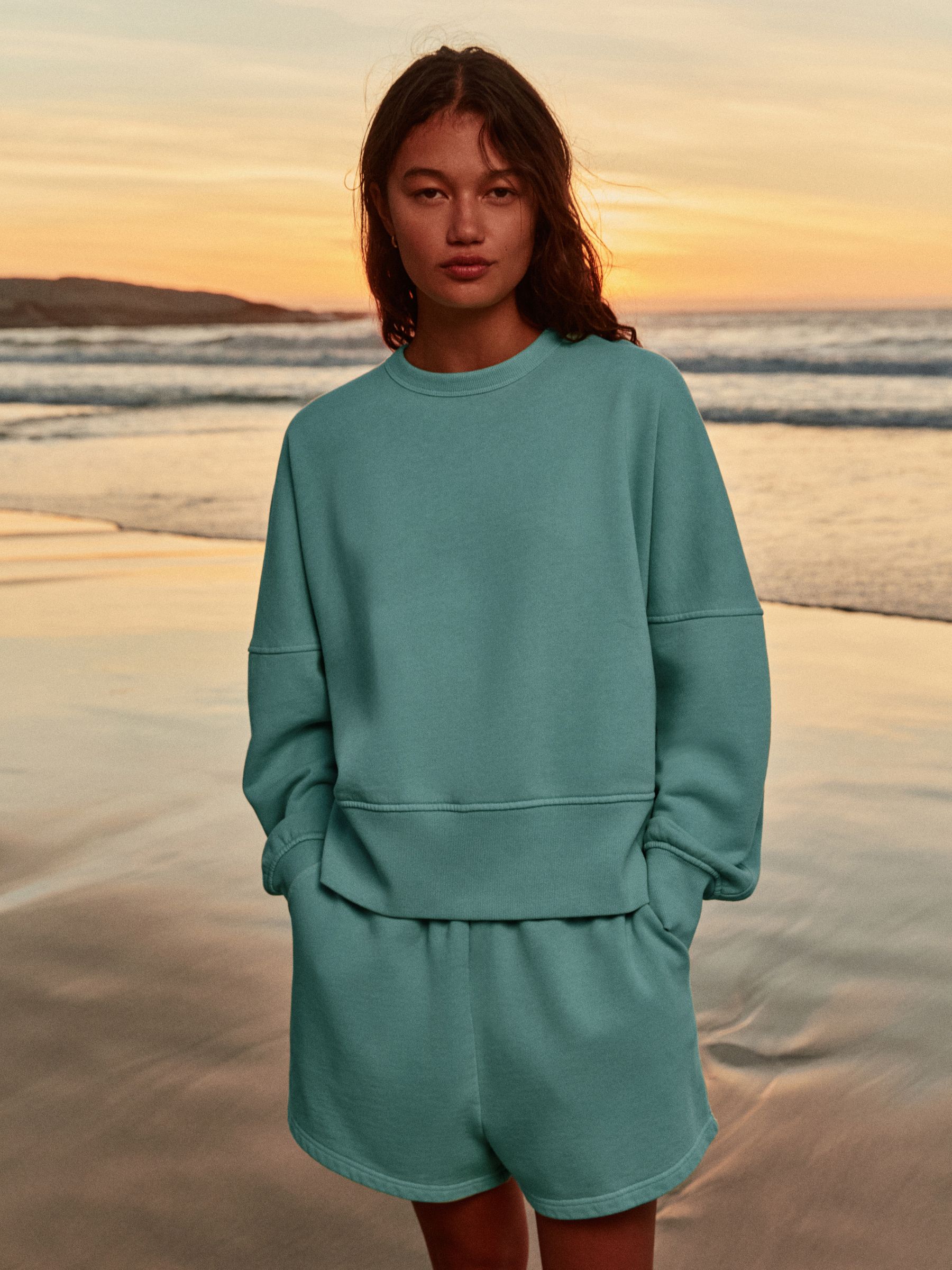 Turquoise Blue Crew Neck Washed Sweatshirt - Size Xs (us 2)