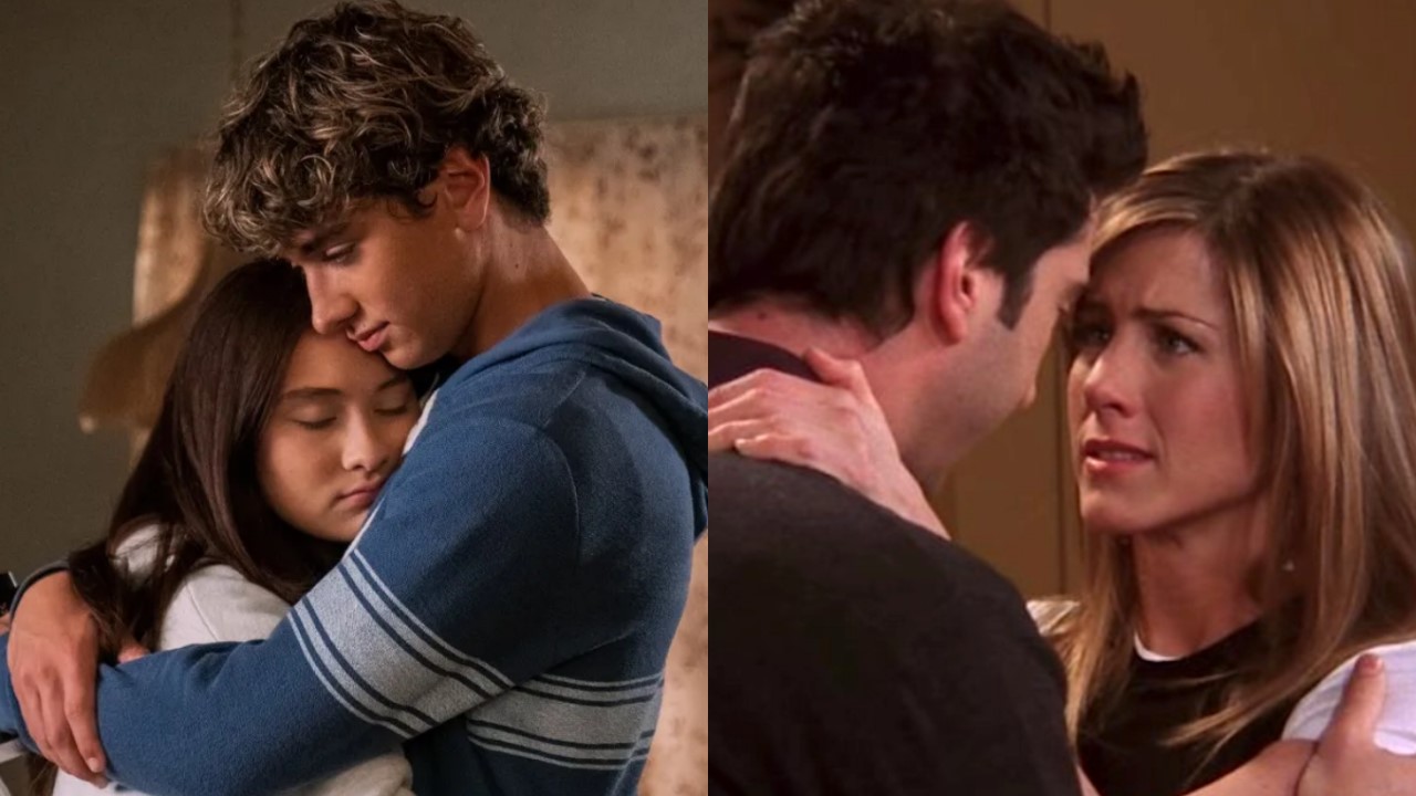 Belly and Jeremiah hug on The Summer I Turned Pretty, while Ross and Rachel hug on Friends.