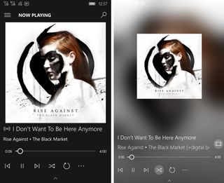 Old "now playing" screen (left) vs. new NEON design (right).