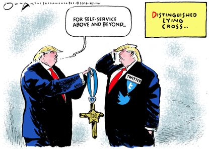 Political cartoon U.S. Trump lying cross