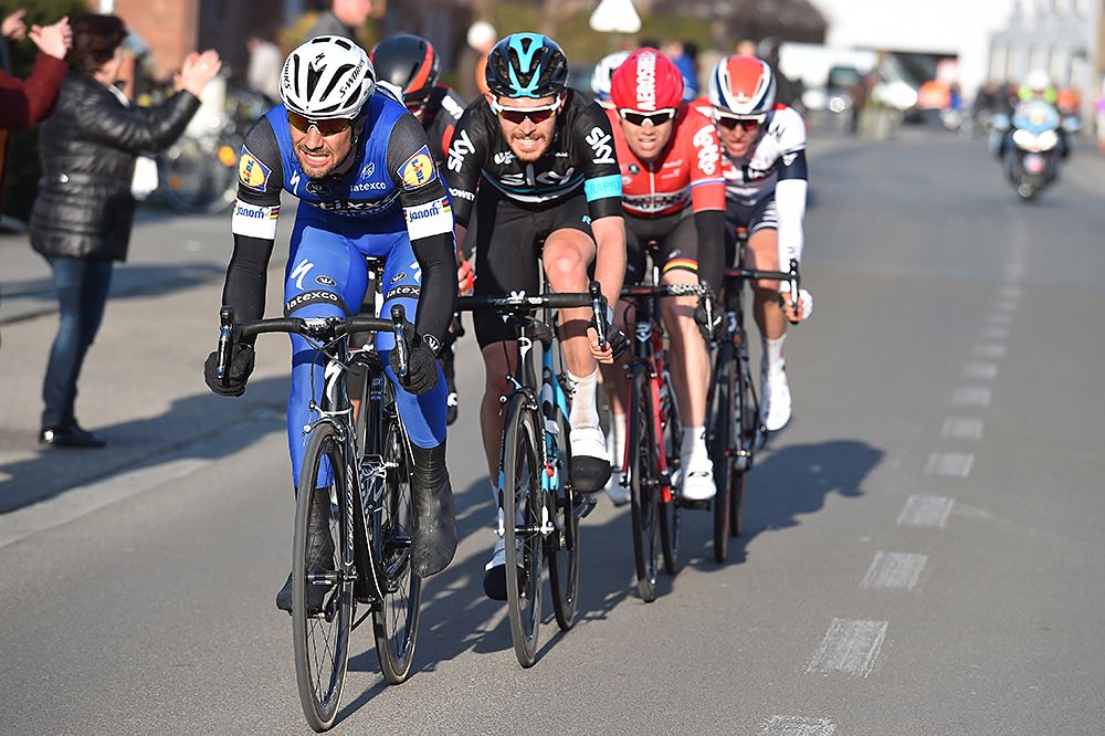 Tom Boonen (Etixx-QuickStep) leads the chase at Kuurne-Brussel-Kuurne