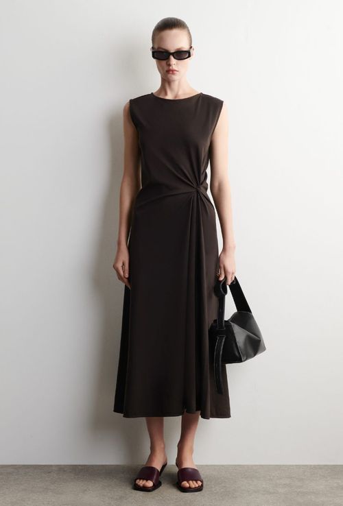 Twist-Detail Jersey Midi Dress
