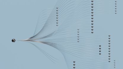 An abstract illustration showing a silvery material branching off into many different paths