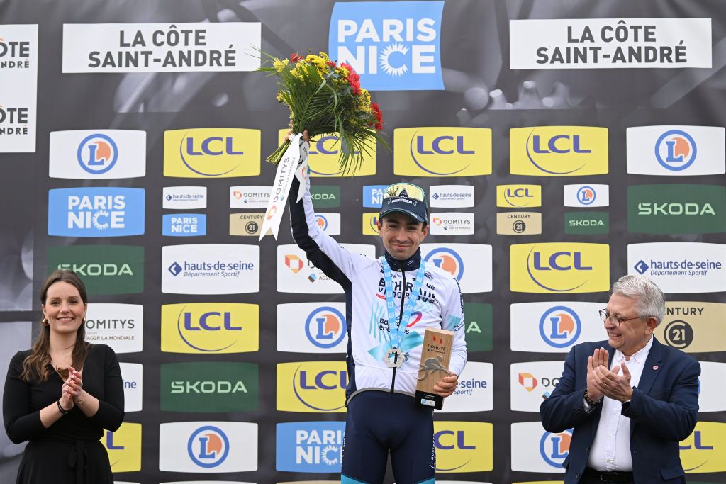 Lenny Martinez celebrates victory in stage 5 of Paris-Nice