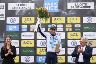 Lenny Martinez celebrates victory in stage 5 of Paris-Nice