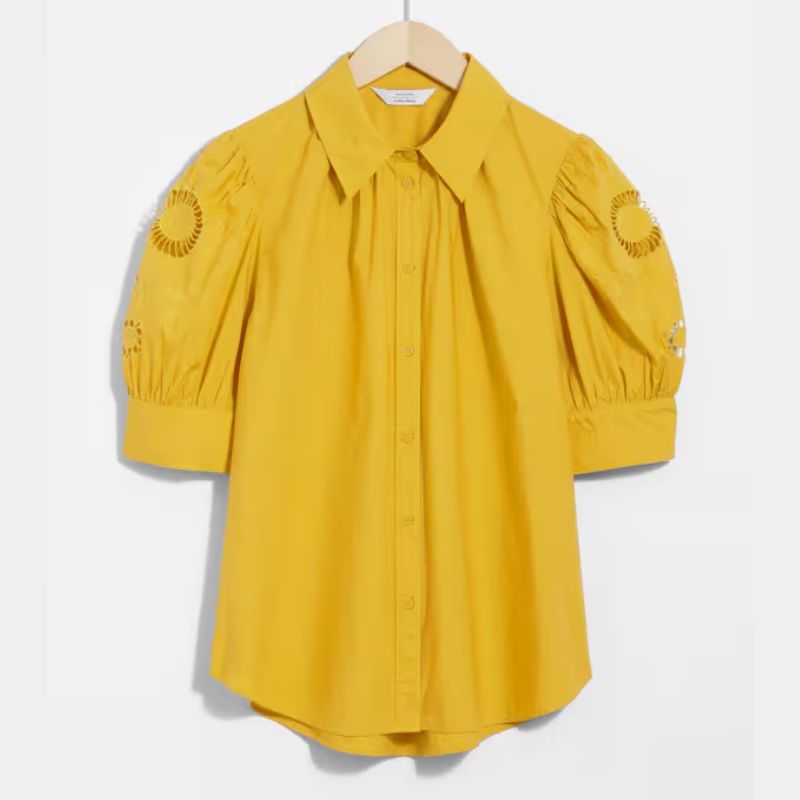 yellow puff sleeve blouse