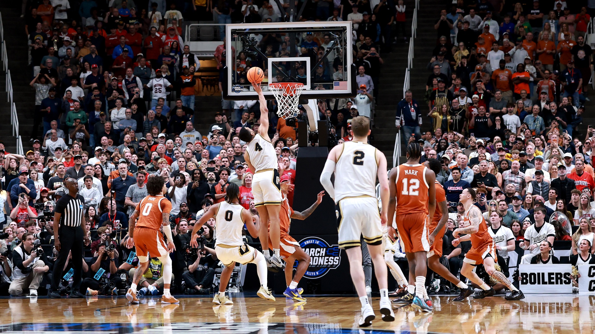 Trey Kaufman-Renn of the Purdue Boilermakers shoots the game winning shot against the Texas Longhorns at March Madness 2026
