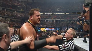 Big Show yelling outside the ring at WrestleMania 2000.
