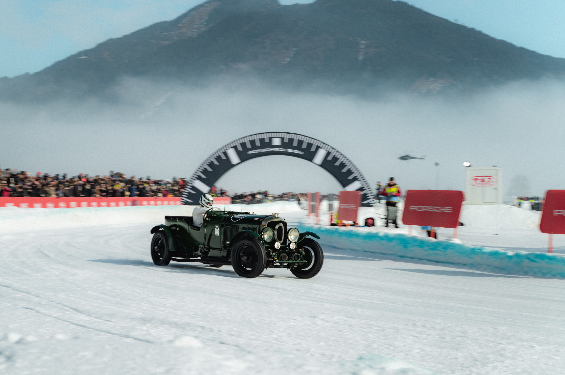 A Bentley Continuation Car Zero slides around an icy track