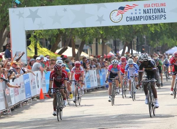 David Wenger (Super Squadra/Bicycle Sport Shop pb Tox Strategies) outsprinted Rahsaan Bahati (SKLZ p/b Pista Palace) to win the elite men's criterium championship.