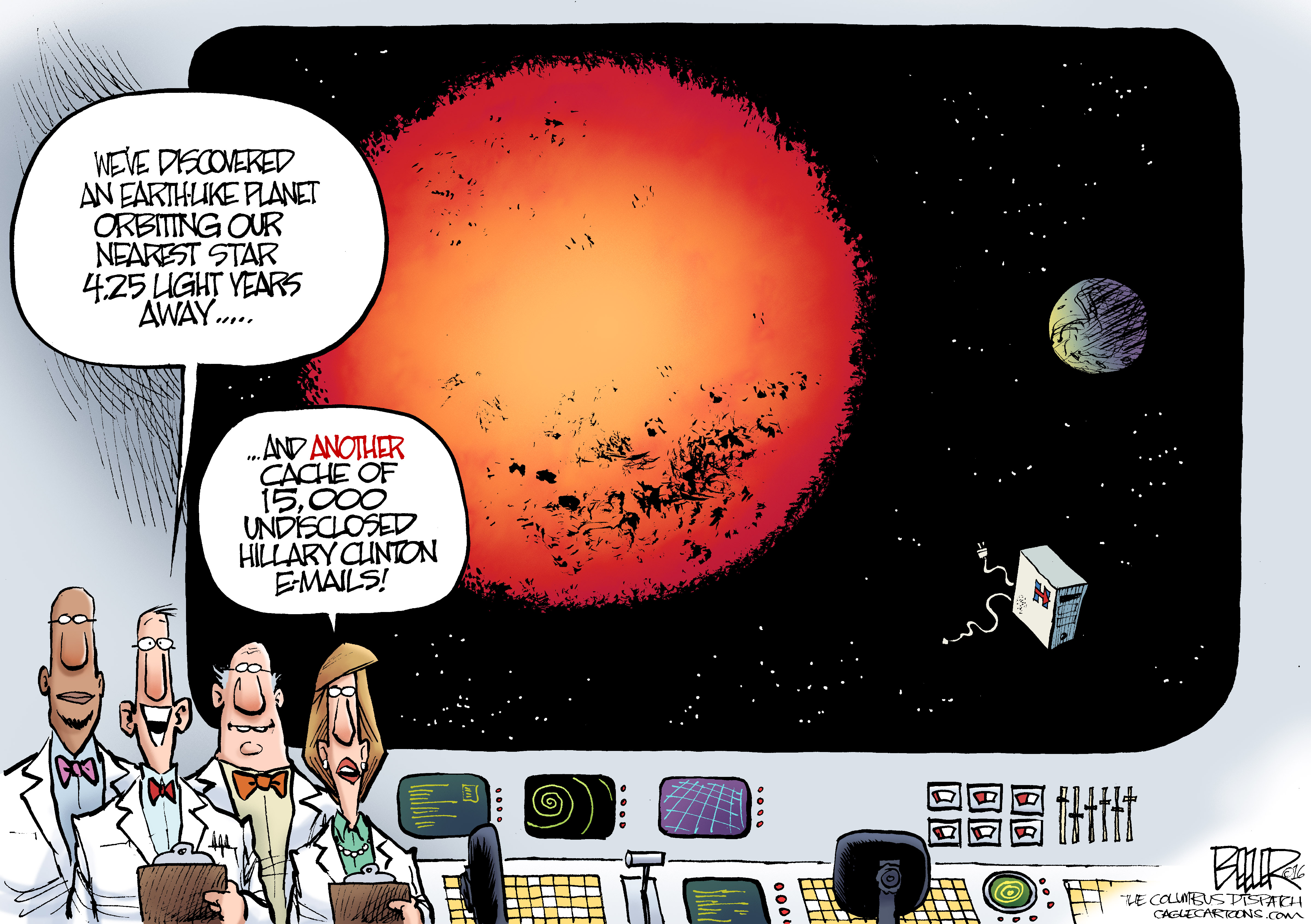 Political cartoon U.S. 2016 election Hillary Clinton Emails