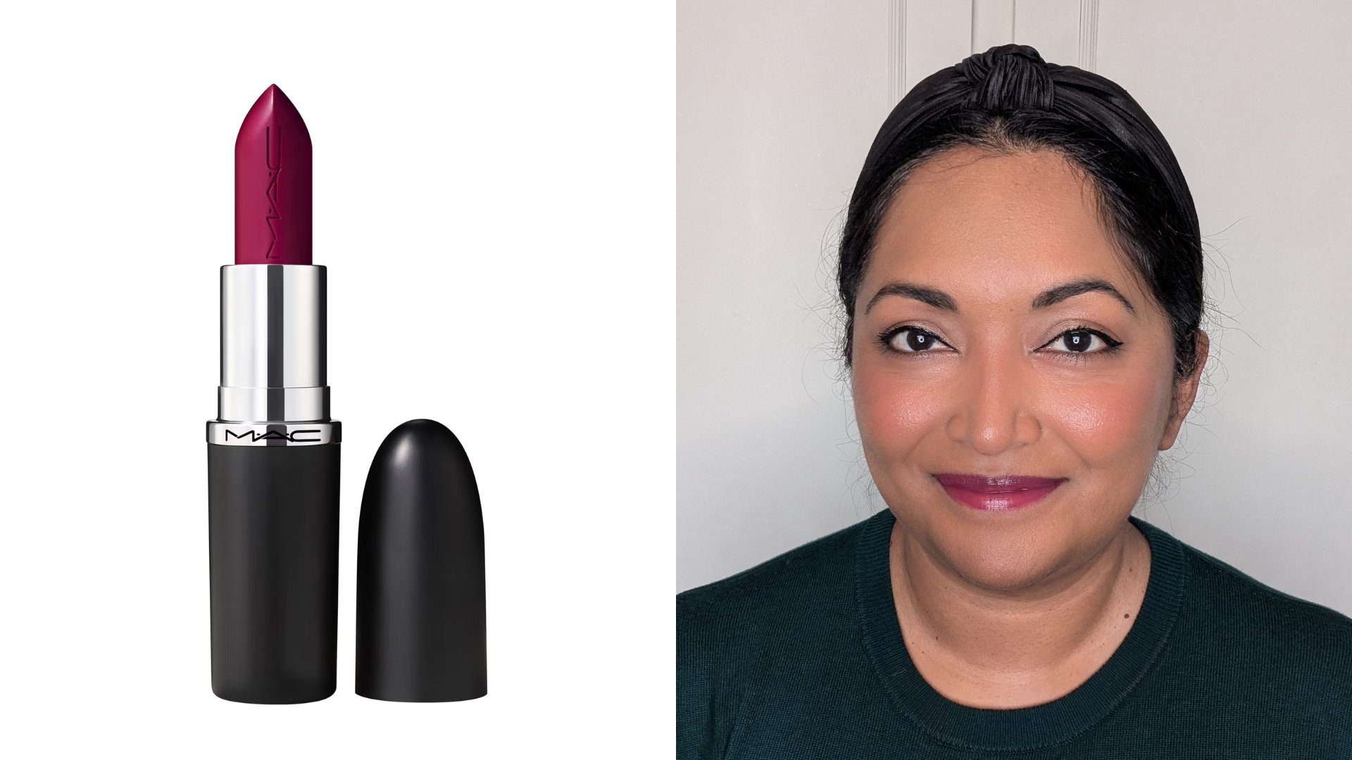 Beauty editor Ayesha wearing MAC MACximal Sleek Satin Lipstick in Rebel