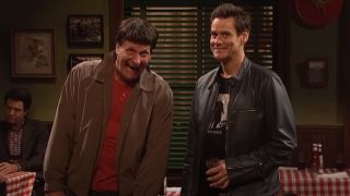 Jeff Daniels as his character from Dumb and Dumber with Jim Carrey during the Carrey family reunion on SNL.