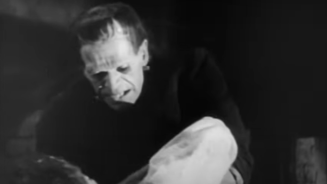 Boris Karloff on the attack in Frankenstein