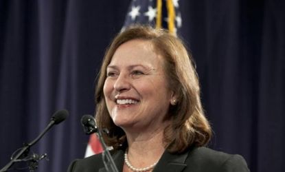 Nebraska state Sen. Deb Fischer addresses supporters at the Republican Party headquarters in Lincoln, Neb., after her Tuesday win: Fischer may have benefited from Sarah Palin's last-second en