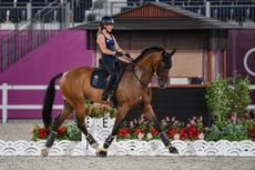Olympic event horses in Tokyo: Laura Collett and London 52 during arena familiarisation