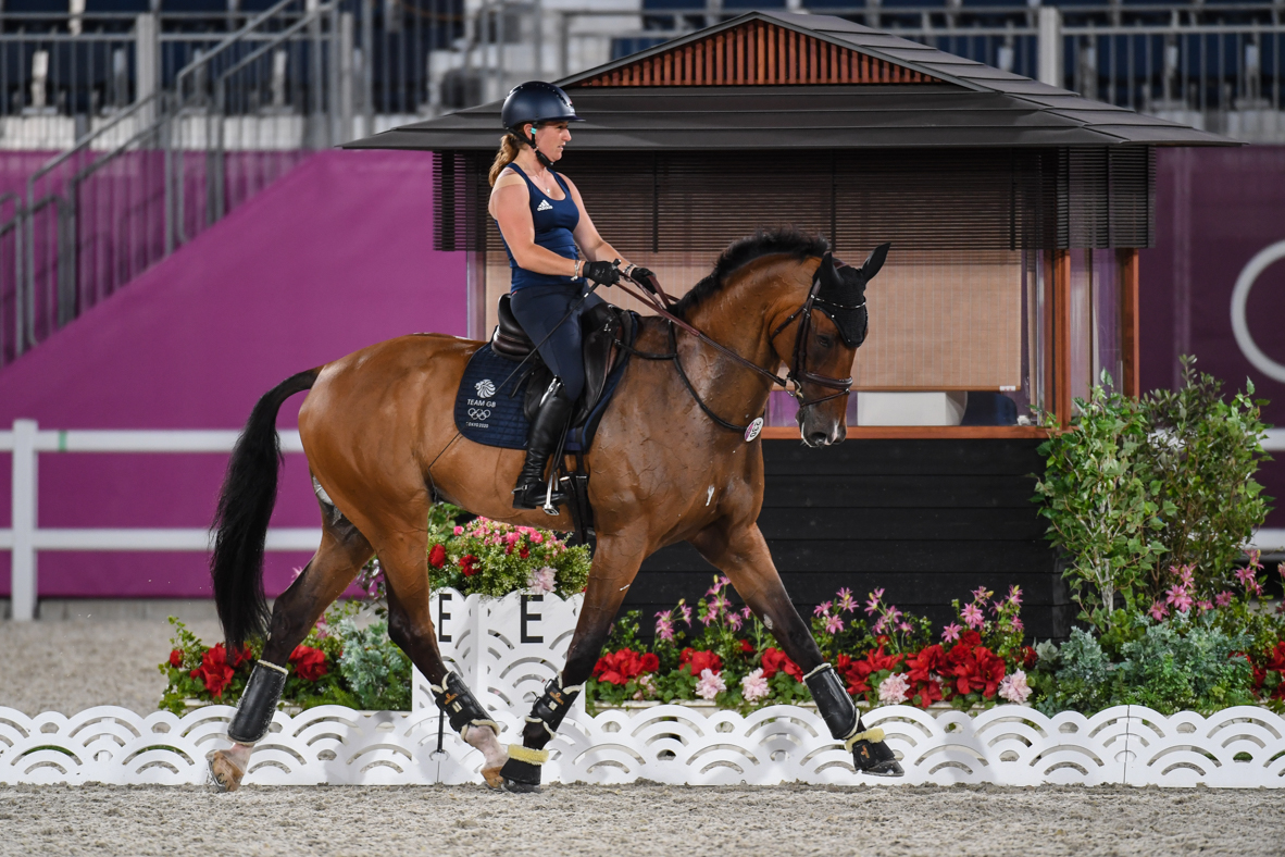 Olympic event horses in Tokyo: Laura Collett and London 52 during arena familiarisation